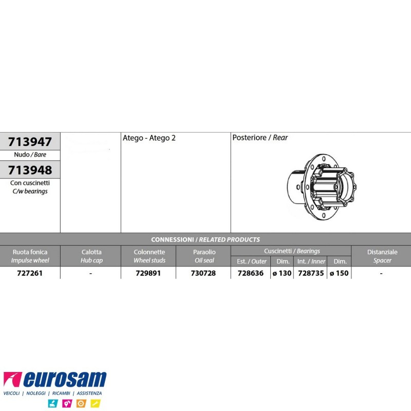 Mozzo ruota posteriore nudo Mercedes Atego Atego II 713947