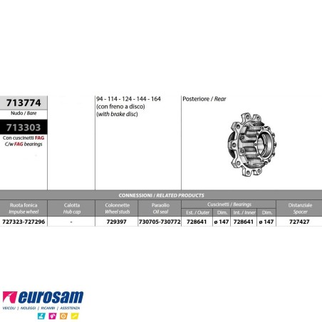 Kit Mozzo ruota posteriore Scania 4 serie con freno a disco con cuscinetti e paraoli