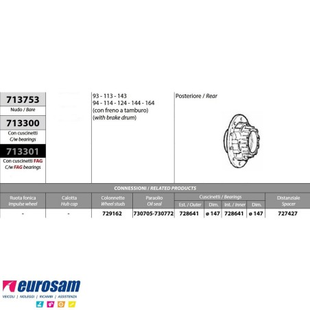 Kit Mozzo ruota posteriore Scania 3 serie 4 serie con freni a tamburo con cuscinetti Oe quality e paraoli