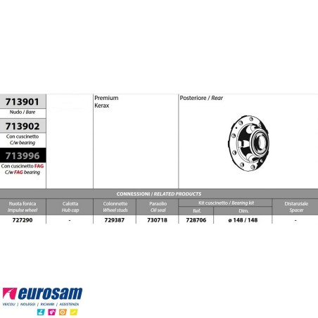 Kit Mozzo ruota posteriore Renault Premium Kerax Volvo FH FM FH12/16 con cuscinetto Oe quality e paraolio