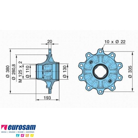 Mozzo ruota assale Bpw sistema Eco Maxx 6,5-9 ton serie HS HZ SKHS - SH - SKH con cuscinetto oe quality e calotta