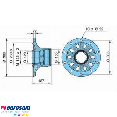 Mozzo ruota completo assale Bpw assale Eco Plus 3 6,5-9 Ton serie HS HZ SKH SH