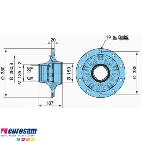 Mozzo ruota completo assale Bpw assale Eco Plus 3 6,5-8-9 Ton serie HS HZ SKH SH KH con cuscinetti e calotta oe quality