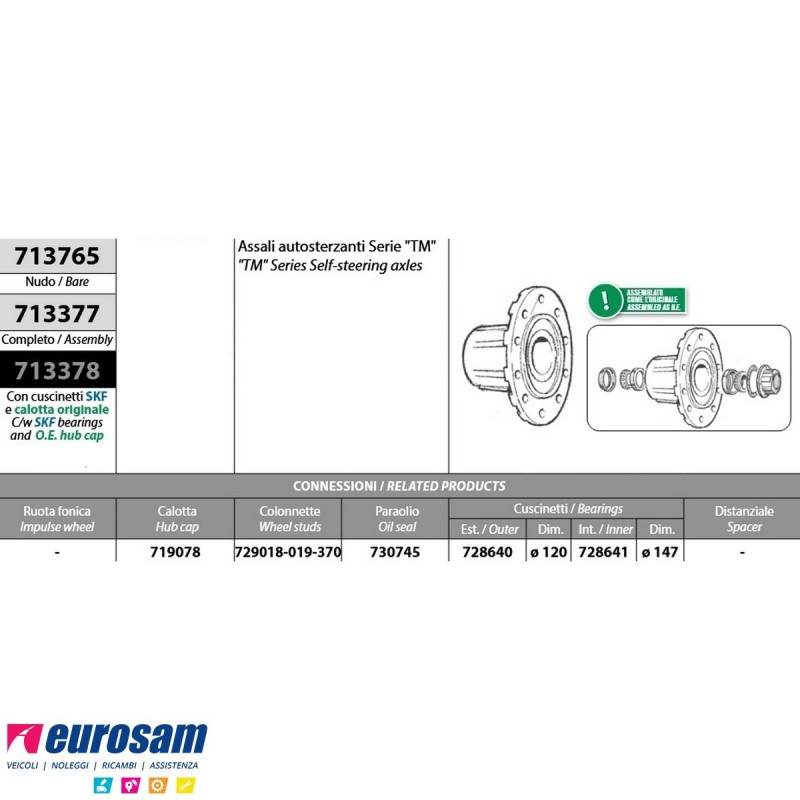 Mozzo ruota completo assale Meritor R.o.r. autosterzanti serie TM 7...
