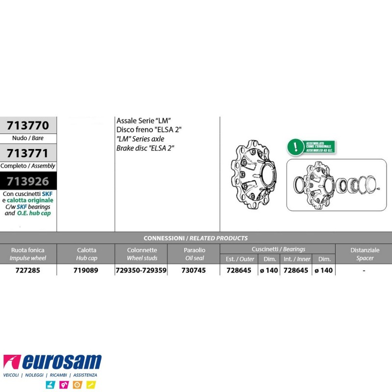Mozzo ruota completo assale Meritor R.o.r. serie LM impianto frenan...