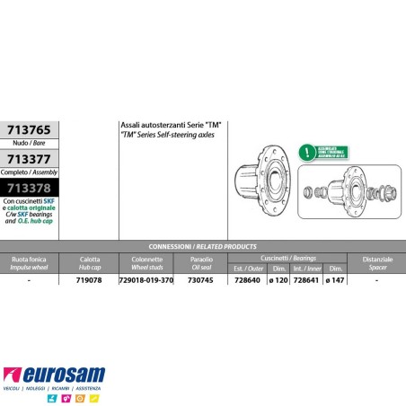 Mozzo ruota nudo assale Meritor R.o.r. autosterzanti serie TM