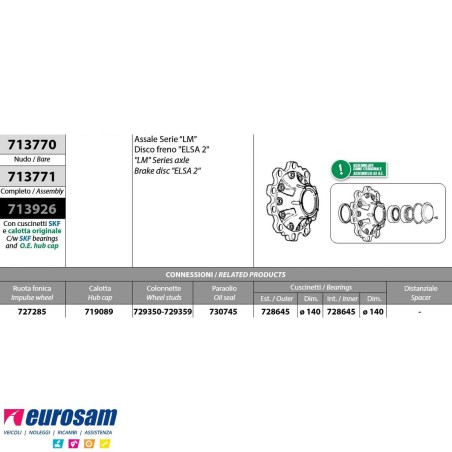 Mozzo ruota completo assale Meritor R.o.r. serie LM impianto frenante Elsa 2