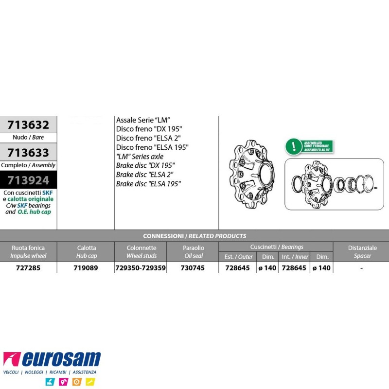 Mozzo ruota completo assale Meritor R.o.r. serie LM impianto frenan...