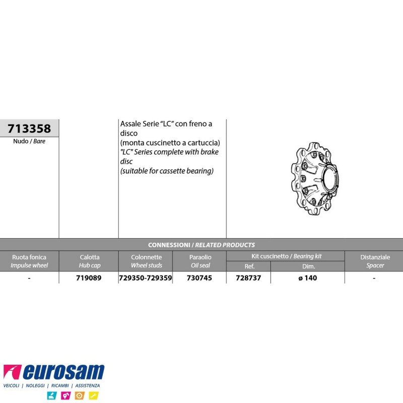Mozzo ruota nudo assale Meritor R.o.r. serie LC con freno a disco -...