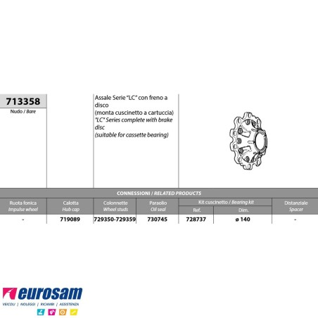 Mozzo ruota nudo assale Meritor R.o.r. serie LC con freno a disco - monta cuscinetto a cartuccia