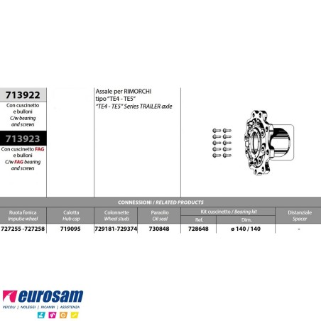 Mozzo ruota assali Mercedes Jost tipo TE4 TE5 con cuscinetto Oe quality e bulloni