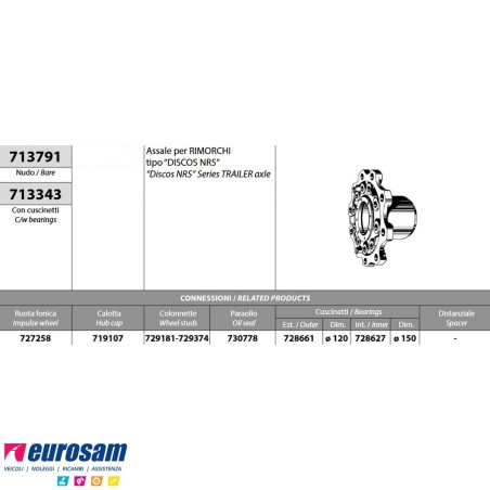 Mozzo ruota completo rimorchio assale Mercedes tipo discos nr5