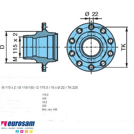 Mozzo ruota nudo assale Bpw sistema convenzionale 6-9 ton serie NRS NRZ NHS NHZ calotta m115x2