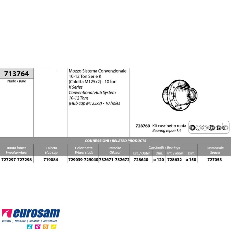 Mozzo ruota nudo assale Bpw sistema convenzionale 10-12 ton serie K...