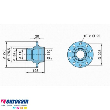 Mozzo ruota assale Bpw sistema Eco Maxx 6,4-8-9 ton serie K NS NZ calotta m125x2 con cuscinetti e calotta Oe quality