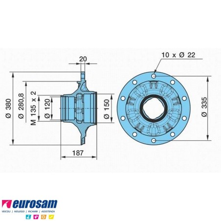 Mozzo ruota completo assale Bpw assale Eco Plus 3 6,5-8-9 Ton serie HS HZ SKH SH KH