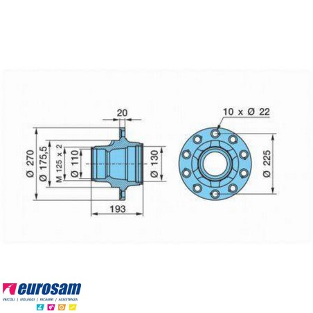 Mozzo ruota nudo assale Bpw sistema Eco 6,4-8-9 ton serie K NS NZ calotta m125x2
