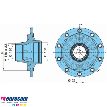Mozzo ruota assale Bpw sistema Eco 10-12 ton serie HS HZ calotta m135x2 con cuscinetti e calotta Oe Quality