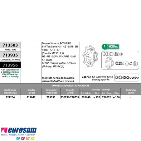 Mozzo ruota completo assale Bpw assale Eco Plus 8-9 Ton serie HS HZ SKH SH SKHB SHB KH calotta m136x2,5