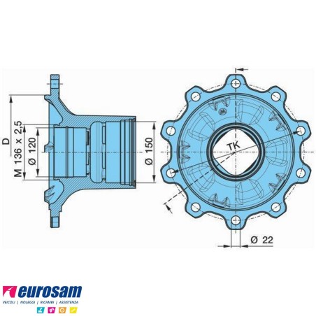 Mozzo ruota assale Bpw assale Eco Plus 8-9 Ton serie HS HZ SKH SH SKHB SHB calotta m136x2,5 con cuscinetti e calotta Oe quality