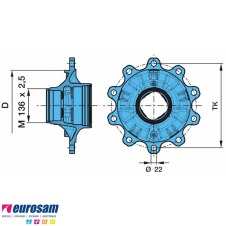 Mozzo ruota assale Bpw assale Eco Plus 8-9 Ton serie HS HZ SKH SH SKHB SHB KH calotta m136x2,5 cuscinetto Oe quality e calotta