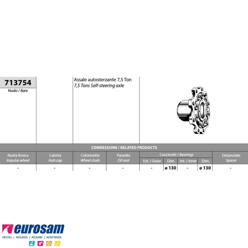 Mozzo ruota nudo Battaglino Bpw assale autosterzante 7,5 Ton 713754