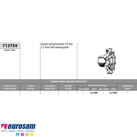 Mozzo ruota nudo Battaglino Bpw assale autosterzante 7,5 Ton