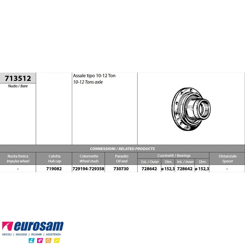 Mozzo ruota nudo Acerbi Fruehauf assale tipo 10/12 Ton 713512
