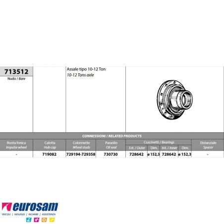 Mozzo ruota nudo Acerbi Fruehauf assale tipo 10/12 Ton