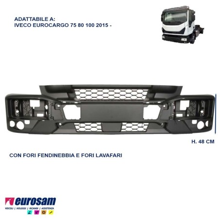 paraurti anteriore iveco eurocargo 75 80 100 2015 con fori fendinebbia e lavafari