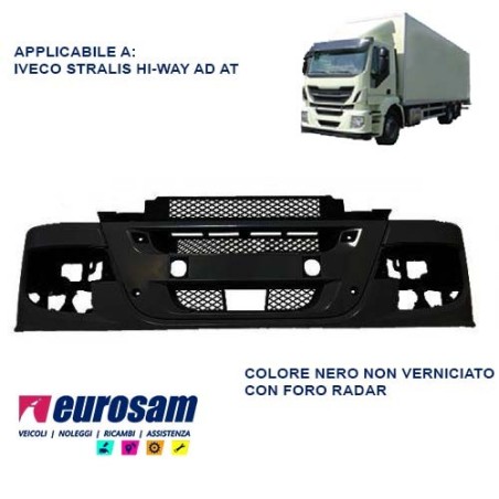 paraurti anteriore iveco stralis 2013 hi-way ad at nero con foro radar