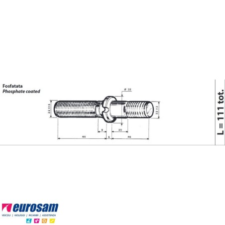 Colonnetta ruota m22x1,5 - m22x2 lunghezza 111 BPW confezione 10 pezzi