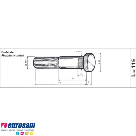 Colonnetta ruota posteriore m22x1,5 lunghezza 124 Iveco Trakker Cursor confezione 10 pezzi