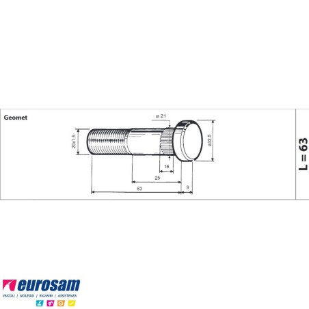 Colonnetta ruota anteriore m20x1,5 lunghezza 72 Man confezione 10 pezzi