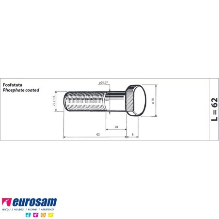 Colonnetta ruota anteriore m20x1,5 lunghezza 70 Mercedes confezione 10 pezzi