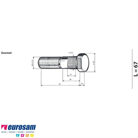 Colonnetta ruota m22x1,5 lunghezza 77 Assale SAF confezione 10 pezzi