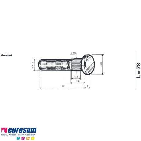 Colonnetta ruota m22x1,5 lunghezza 87 Assale Meritor R.o.r. confezione 10 pezzi