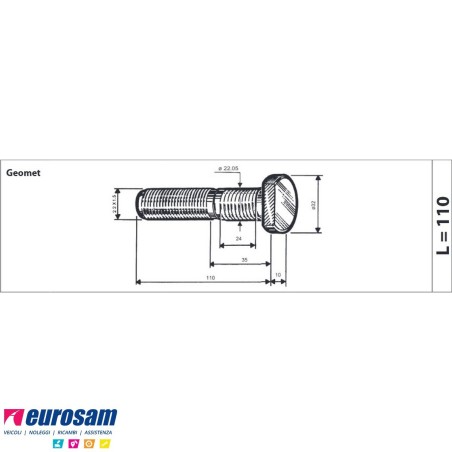 Colonnetta ruota posteriore m22x1,5 lunghezza 120 Mercedes Actros Atego confezione 10 pezzi
