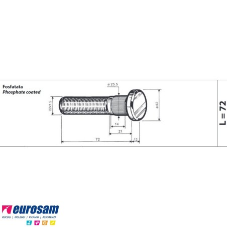 Colonnetta ruota anteriore m22x1,5 lunghezza 84 Daf confezione 10 pezzi