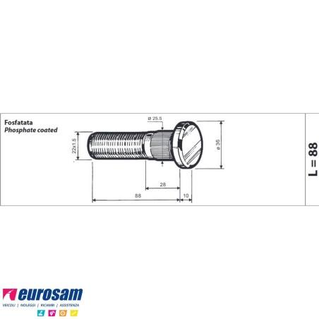 Colonnetta ruota anteriore m22x1,5 lunghezza 98 Renault Premium Volvo FH confezione 10 pezzi