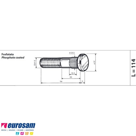 Colonnetta ruota posteriore m22x1,5 lunghezza 125 Renault Premium Volvo FH confezione 10 pezzi