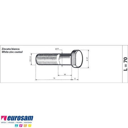 Colonnetta ruota anteriore m18x1,5 lunghezza 78 Man L2000 confezione 10 pezzi