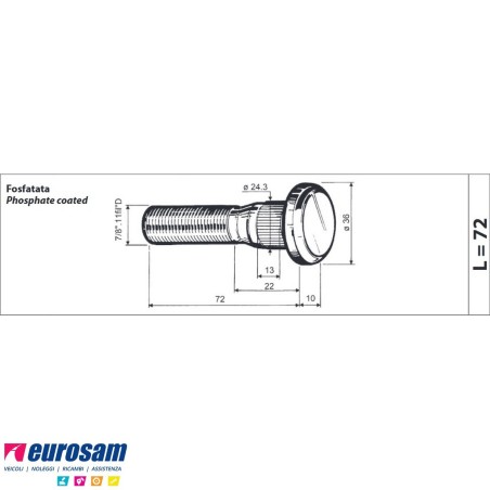 Colonnetta ruota anteriore 7/8 11BSF lunghezza 82 Scania confezione 10 pezzi