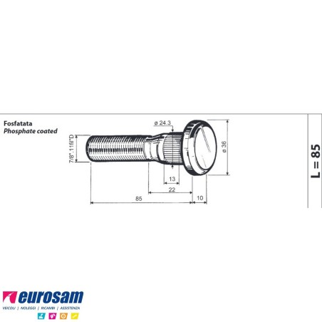 Colonnetta ruota posteriore 7/8 11BSF lunghezza 95 Scania confezione 10 pezzi
