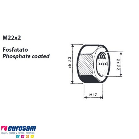 Dado Colonnetta ruota m22x2 chiave 32 assale BPW confezione 10 pezzi