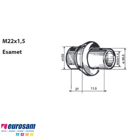Dado con guida per colonnetta anteriore M22x1,5 h38,5 ch32 Iveco generale confezione 10 pezzi