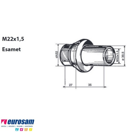 Dado con guida per colonnetta posteriore M22x1,5 h62 ch32 Iveco generale confezione 10 pezzi