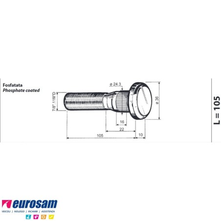 Colonnetta ruota posteriore 7/8 lunghezza 115 Scania 4 Serie confezione 10 pezzi
