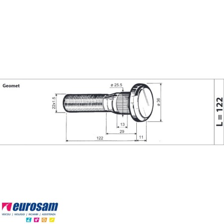 Colonnetta ruota posteriore m22x1,5 lunghezza 133 Renault Volvo confezione 10 pezzi
