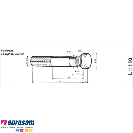 Colonnetta ruota posteriore m22x1,5 lunghezza 119 Iveco 190 1a serie confezione 10 pezzi